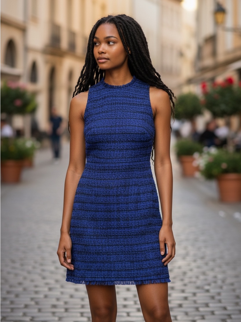 Alice + Olivia Royal Blue Checked Tweed Mini Dress, Size 2, Nwt